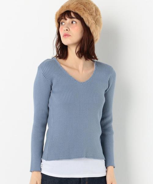 Another Edition(アナザーエディション)の「断ち切りVネックロングスリーブプルオーバー/AEBFC タチキリ V/N LSL PO◆(Tシャツ/カットソー・レディース・ホワイト/ブラウン/ライトブルー・FREE)」の3枚目の写真