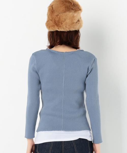 Another Edition(アナザーエディション)の「断ち切りVネックロングスリーブプルオーバー/AEBFC タチキリ V/N LSL PO◆(Tシャツ/カットソー・レディース・ホワイト/ブラウン/ライトブルー・FREE)」の4枚目の写真