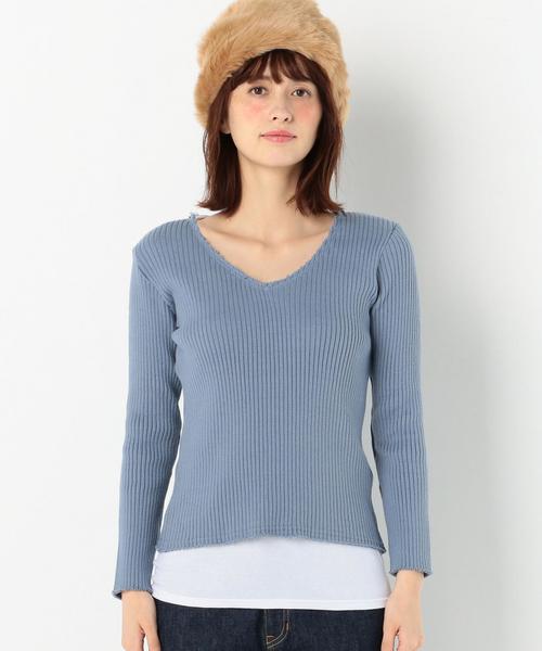 Another Edition(アナザーエディション)の「断ち切りVネックロングスリーブプルオーバー/AEBFC タチキリ V/N LSL PO◆(Tシャツ/カットソー・レディース・ホワイト/ブラウン/ライトブルー・FREE)」の5枚目の写真