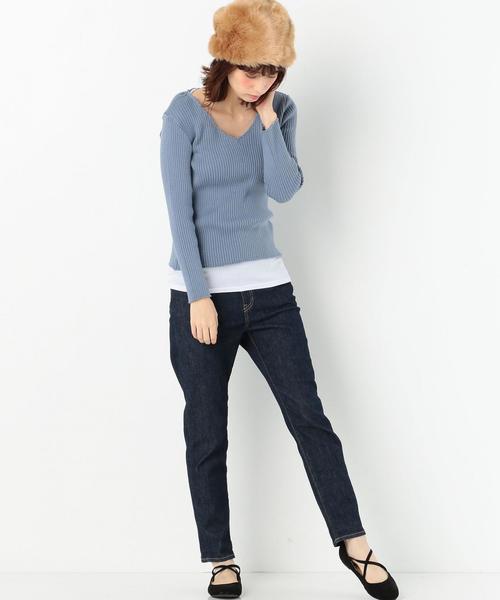 Another Edition(アナザーエディション)の「断ち切りVネックロングスリーブプルオーバー/AEBFC タチキリ V/N LSL PO◆(Tシャツ/カットソー・レディース・ホワイト/ブラウン/ライトブルー・FREE)」の7枚目の写真