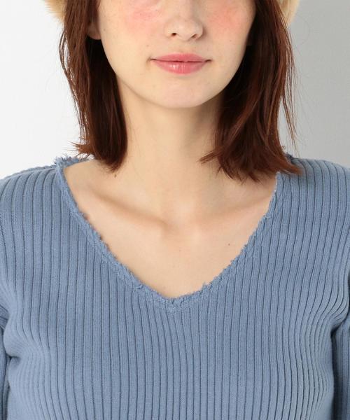 Another Edition(アナザーエディション)の「断ち切りVネックロングスリーブプルオーバー/AEBFC タチキリ V/N LSL PO◆(Tシャツ/カットソー・レディース・ホワイト/ブラウン/ライトブルー・FREE)」の8枚目の写真