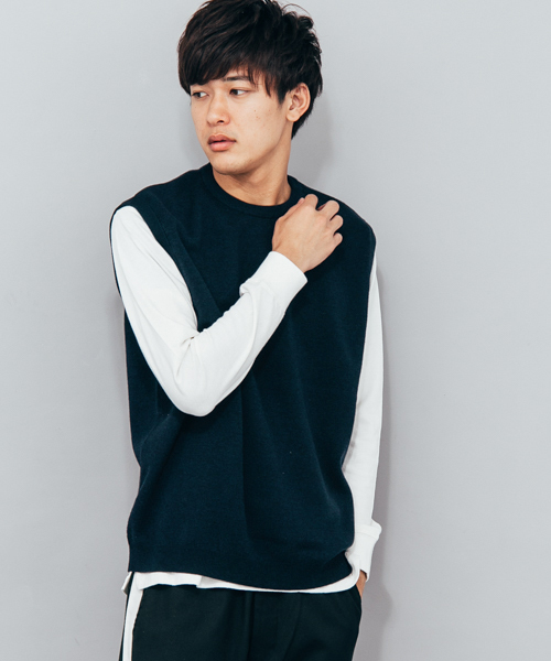 SENSE OF PLACE by URBAN RESEARCH（センスオブプレイスバイアーバンリサーチ）の「ニットベスト（ニット/セーター・メンズ・ネイビー/ブラウン・LARGE/MEDIUM）」の2枚目の写真