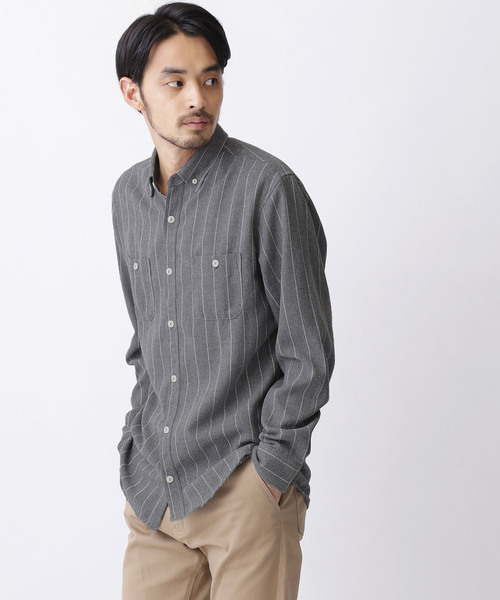 MONO-MART（モノマート）の「ボタンダウンカラーフランネルシャツ/ライトオンス(MONO-MART)（シャツ/ブラウス・メンズ・ボルドー/ネイビー/ブルー系その他/グレー系その他/ブラウン/グレー/チャコール/ブラック/チェック・M/L/XL）」の4枚目の写真