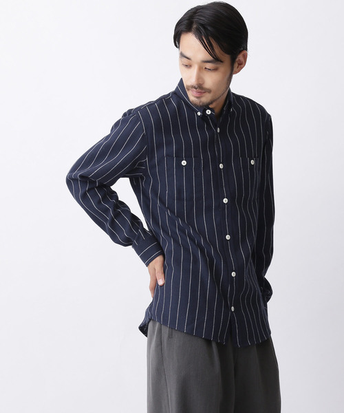 MONO-MART（モノマート）の「ボタンダウンカラーフランネルシャツ/ライトオンス(MONO-MART)（シャツ/ブラウス・メンズ・ボルドー/ネイビー/ブルー系その他/グレー系その他/ブラウン/グレー/チャコール/ブラック/チェック・M/L/XL）」の7枚目の写真