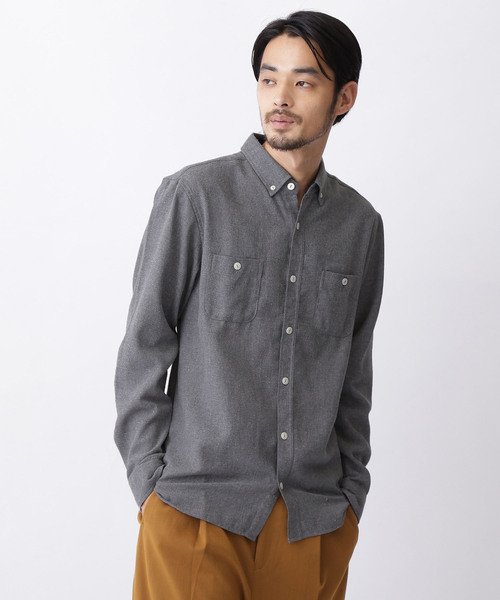 MONO-MART（モノマート）の「ボタンダウンカラーフランネルシャツ/ライトオンス(MONO-MART)（シャツ/ブラウス・メンズ・ボルドー/ネイビー/ブルー系その他/グレー系その他/ブラウン/グレー/チャコール/ブラック/チェック・M/L/XL）」の3枚目の写真