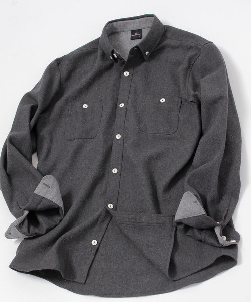 MONO-MART（モノマート）の「ボタンダウンカラーフランネルシャツ/ライトオンス(MONO-MART)（シャツ/ブラウス・メンズ・ボルドー/ネイビー/ブルー系その他/グレー系その他/ブラウン/グレー/チャコール/ブラック/チェック・M/L/XL）」の5枚目の写真