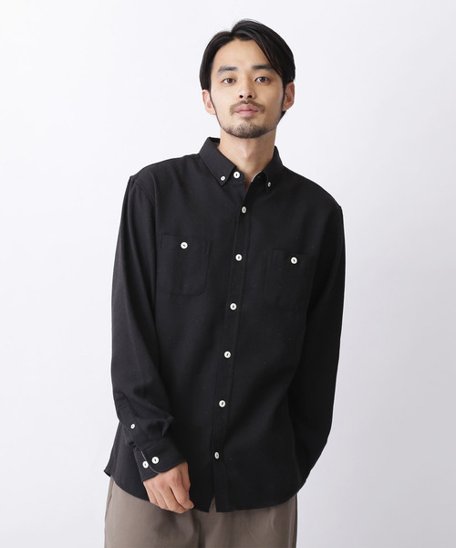 MONO-MART（モノマート）の「ボタンダウンカラーフランネルシャツ/ライトオンス(MONO-MART)（シャツ/ブラウス・メンズ・ボルドー/ネイビー/ブルー系その他/グレー系その他/ブラウン/グレー/チャコール/ブラック/チェック・M/L/XL）」の2枚目の写真