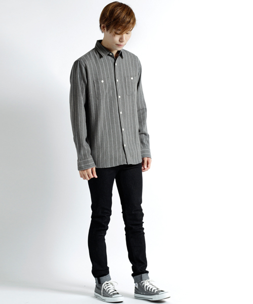 MONO-MART（モノマート）の「ボタンダウンカラーフランネルシャツ/ライトオンス(MONO-MART)（シャツ/ブラウス・メンズ・ボルドー/ネイビー/ブルー系その他/グレー系その他/ブラウン/グレー/チャコール/ブラック/チェック・M/L/XL）」の12枚目の写真