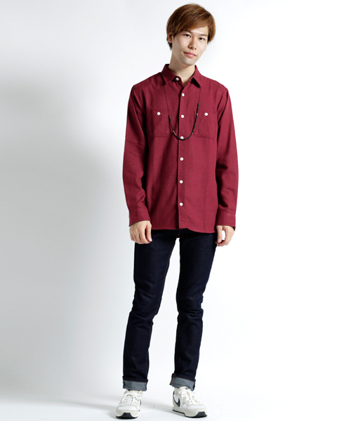 MONO-MART（モノマート）の「ボタンダウンカラーフランネルシャツ/ライトオンス(MONO-MART)（シャツ/ブラウス・メンズ・ボルドー/ネイビー/ブルー系その他/グレー系その他/ブラウン/グレー/チャコール/ブラック/チェック・M/L/XL）」の17枚目の写真