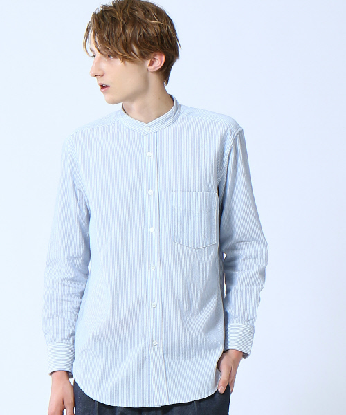 MYSELF ABAHOUSE（マイセルフアバハウス）の「【MYSELF ABAHOUSE】ネオスウェード ピーチ起毛 ノーカラー シャツ（シャツ/ブラウス・メンズ・ブルー/ベージュ/ライム/ネイビー/ピンクベージュ・44/46/48）」の4枚目の写真