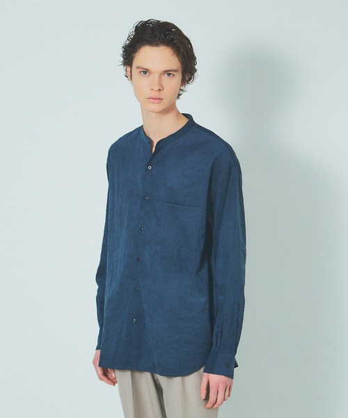 MYSELF ABAHOUSE（マイセルフアバハウス）の「【MYSELF ABAHOUSE】ネオスウェード ピーチ起毛 ノーカラー シャツ（シャツ/ブラウス・メンズ・ブルー/ベージュ/ライム/ネイビー/ピンクベージュ・44/46/48）」の3枚目の写真