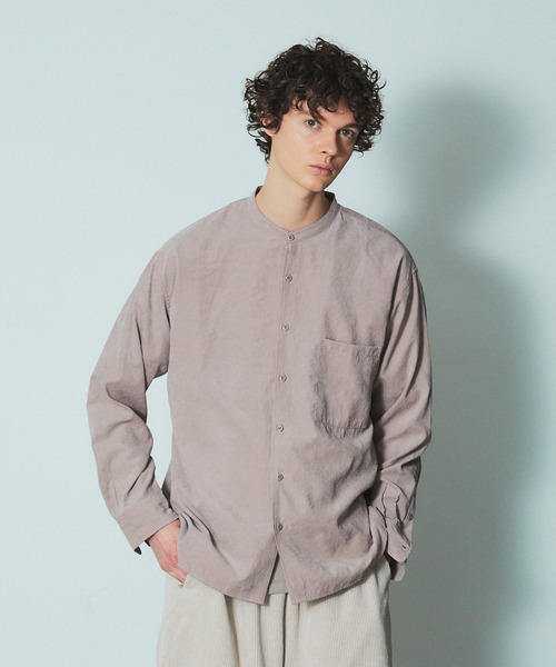 MYSELF ABAHOUSE（マイセルフアバハウス）の「【MYSELF ABAHOUSE】ネオスウェード ピーチ起毛 ノーカラー シャツ（シャツ/ブラウス・メンズ・ブルー/ベージュ/ライム/ネイビー/ピンクベージュ・44/46/48）」の5枚目の写真