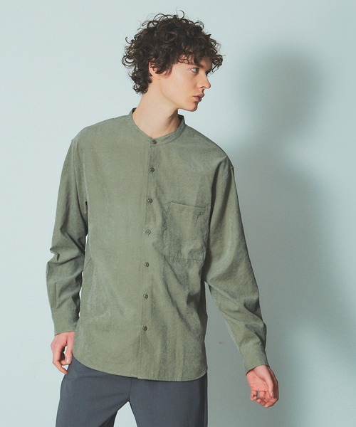 MYSELF ABAHOUSE（マイセルフアバハウス）の「【MYSELF ABAHOUSE】ネオスウェード ピーチ起毛 ノーカラー シャツ（シャツ/ブラウス・メンズ・ブルー/ベージュ/ライム/ネイビー/ピンクベージュ・44/46/48）」の6枚目の写真