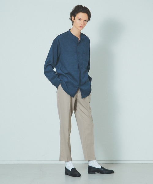 MYSELF ABAHOUSE（マイセルフアバハウス）の「【MYSELF ABAHOUSE】ネオスウェード ピーチ起毛 ノーカラー シャツ（シャツ/ブラウス・メンズ・ブルー/ベージュ/ライム/ネイビー/ピンクベージュ・44/46/48）」の10枚目の写真