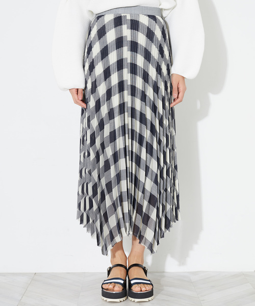 STUDIOUS（ステュディオス）の「アシンメトリーギンガムチェックプリーツスカート（スカート・レディース・ライトグレー/ネイビー・0/1）」の6枚目の写真