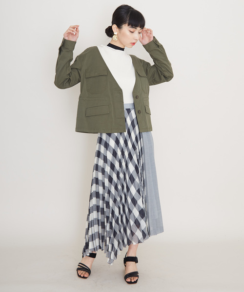 STUDIOUS（ステュディオス）の「アシンメトリーギンガムチェックプリーツスカート（スカート・レディース・ライトグレー/ネイビー・0/1）」の19枚目の写真