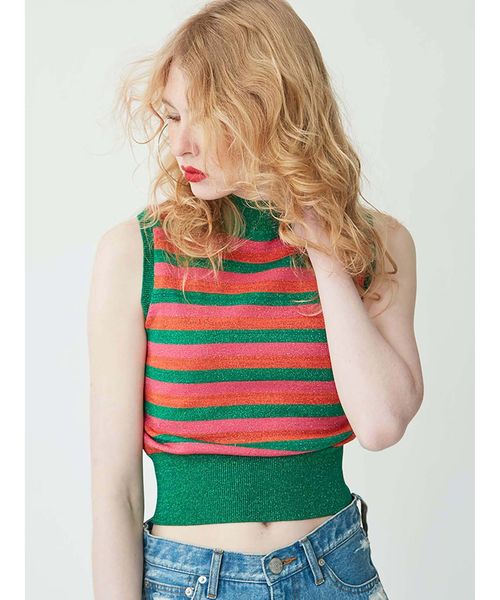 jouetie(ジュエティ)の「ラメボーダーノースリニット(ニット/セーター・レディース・グリーン/レッド/パープル・MEDIUM)」の2枚目の写真