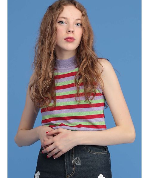 jouetie(ジュエティ)の「ラメボーダーノースリニット(ニット/セーター・レディース・グリーン/レッド/パープル・MEDIUM)」の4枚目の写真