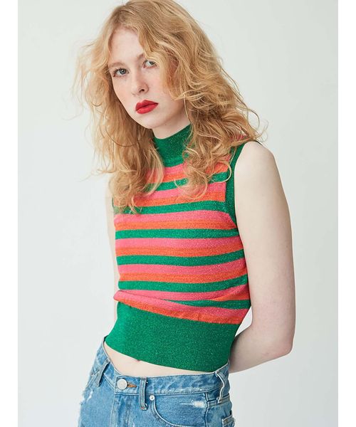 jouetie(ジュエティ)の「ラメボーダーノースリニット(ニット/セーター・レディース・グリーン/レッド/パープル・MEDIUM)」の7枚目の写真