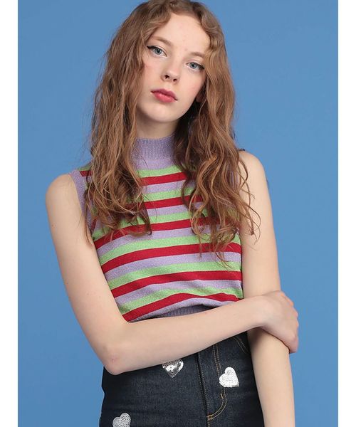 jouetie(ジュエティ)の「ラメボーダーノースリニット(ニット/セーター・レディース・グリーン/レッド/パープル・MEDIUM)」の5枚目の写真