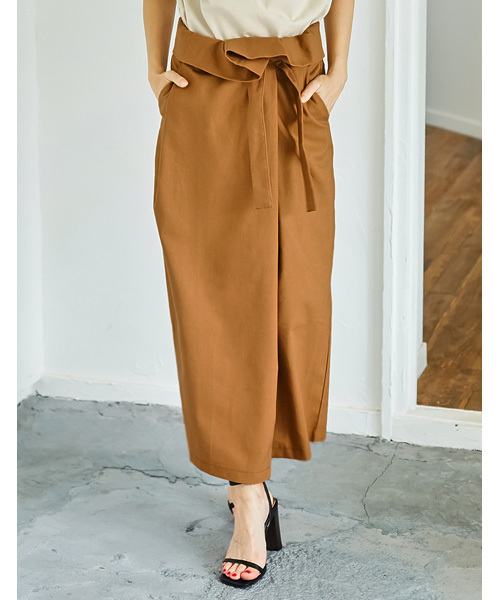 Re:EDIT（リエディ）の「リネンライクハイウエストラップタイトスカート（スカート・レディース・ブラック/ベージュ/ブルー/キャメル・MEDIUM/LARGE）」の4枚目の写真