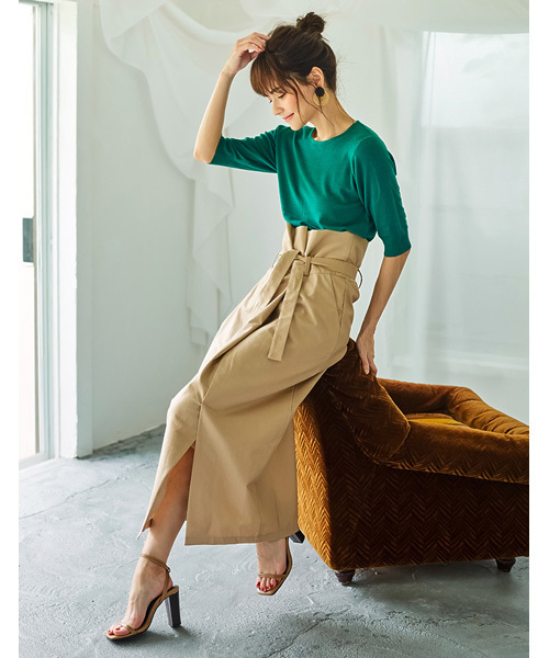 Re:EDIT（リエディ）の「リネンライクハイウエストラップタイトスカート（スカート・レディース・ブラック/ベージュ/ブルー/キャメル・MEDIUM/LARGE）」の7枚目の写真