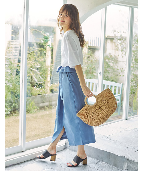 Re:EDIT（リエディ）の「リネンライクハイウエストラップタイトスカート（スカート・レディース・ブラック/ベージュ/ブルー/キャメル・MEDIUM/LARGE）」の10枚目の写真