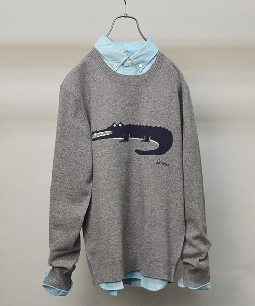 SHIPS JET BLUE（シップスジェットブルー）の「JB: アニマルインターシャ/クルーネックニット2（ニット/セーター・メンズ・グレー/ブラック/ネイビー/オリーブ・SMALL/MEDIUM/LARGE）」の3枚目の写真