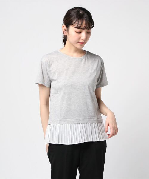 STYLEBLOCK（スタイルブロック）の「天竺シフォンプリーツ付き切替ペプラムTシャツ（Tシャツ/カットソー・レディース・ネイビー/ラベンダー/グレー・FREE）」の2枚目の写真