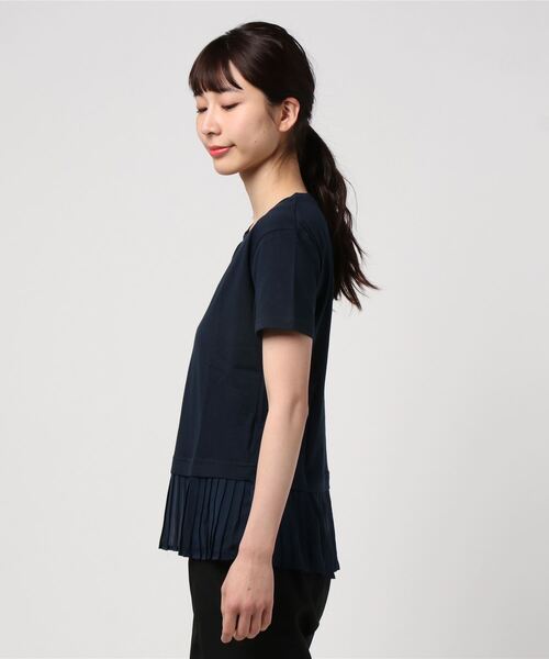 STYLEBLOCK（スタイルブロック）の「天竺シフォンプリーツ付き切替ペプラムTシャツ（Tシャツ/カットソー・レディース・ネイビー/ラベンダー/グレー・FREE）」の4枚目の写真