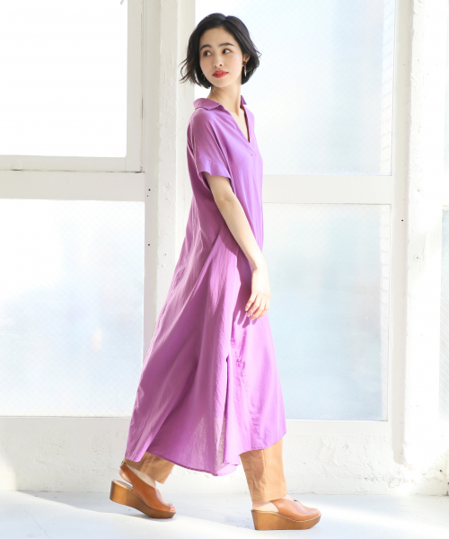 LOWRYS FARM（ローリーズファーム）の「スキッパーシャツワンピ　832229（ワンピース・レディース・オフホワイト/ブラック/グリーン/パープル・FREE）」の4枚目の写真