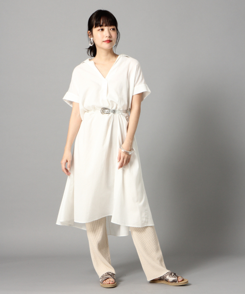 LOWRYS FARM（ローリーズファーム）の「スキッパーシャツワンピ　832229（ワンピース・レディース・オフホワイト/ブラック/グリーン/パープル・FREE）」の2枚目の写真