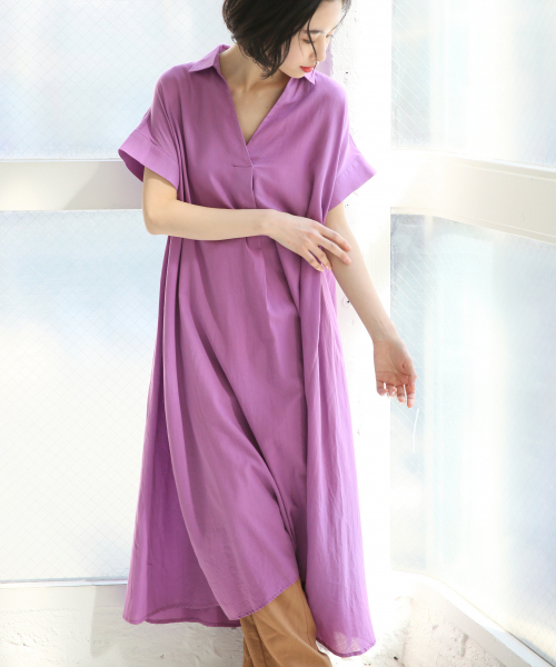 LOWRYS FARM（ローリーズファーム）の「スキッパーシャツワンピ　832229（ワンピース・レディース・オフホワイト/ブラック/グリーン/パープル・FREE）」の5枚目の写真