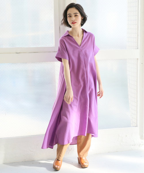 LOWRYS FARM（ローリーズファーム）の「スキッパーシャツワンピ　832229（ワンピース・レディース・オフホワイト/ブラック/グリーン/パープル・FREE）」の6枚目の写真