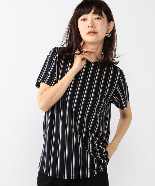 A/C DESIGN BY ALPHA CUBIC（エーシーデザインバイアルファキュービック）の「バックタックストライププルオーバー（Tシャツ/カットソー・レディース・オフホワイト/ネイビー/ベージュ・M size/L size）」の3枚目の写真