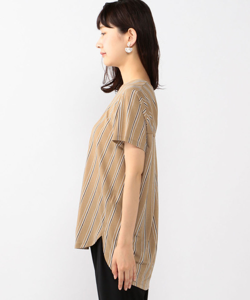 A/C DESIGN BY ALPHA CUBIC（エーシーデザインバイアルファキュービック）の「バックタックストライププルオーバー（Tシャツ/カットソー・レディース・オフホワイト/ネイビー/ベージュ・M size/L size）」の4枚目の写真