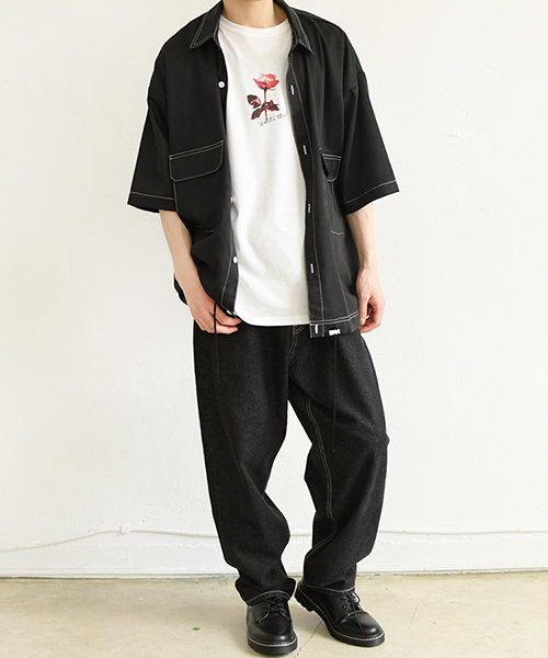 PairPair(ペアペア)の「配色ステッチポケット付きドロストビッグシャツ(シャツ/ブラウス・メンズ・ブラック/ベージュ・FREE)」の7枚目の写真