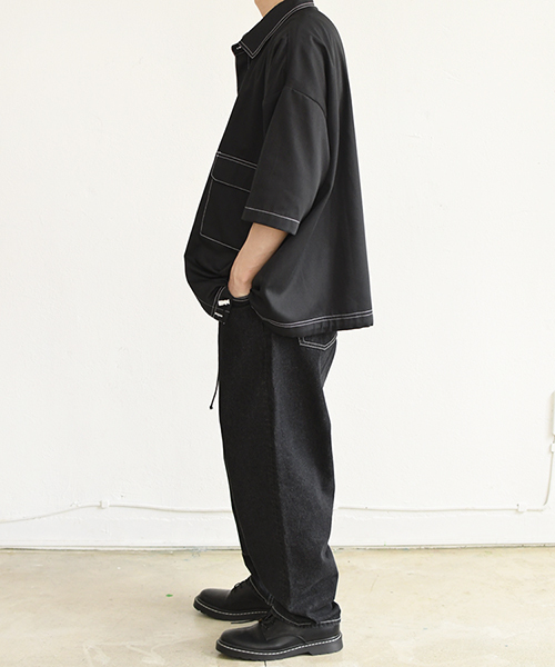 PairPair(ペアペア)の「配色ステッチポケット付きドロストビッグシャツ(シャツ/ブラウス・メンズ・ブラック/ベージュ・FREE)」の8枚目の写真