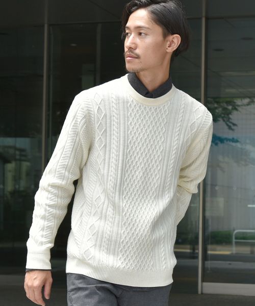 SHIPS（シップス）の「SC: WOOLMARK ミドルゲージ ランダム/アラン クルーネック ニット（ニット/セーター・メンズ・ブルー/グリーン/カーキ/グレー/ネイビー/ブラック/ホワイト・SMALL/MEDIUM/LARGE/X-LARGE）」の16枚目の写真