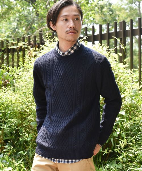 SHIPS（シップス）の「SC: WOOLMARK ミドルゲージ ランダム/アラン クルーネック ニット（ニット/セーター・メンズ・ブルー/グリーン/カーキ/グレー/ネイビー/ブラック/ホワイト・SMALL/MEDIUM/LARGE/X-LARGE）」の19枚目の写真