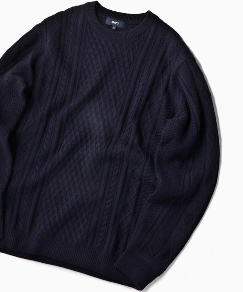 SHIPS（シップス）の「SC: WOOLMARK ミドルゲージ ランダム/アラン クルーネック ニット（ニット/セーター・メンズ・ブルー/グリーン/カーキ/グレー/ネイビー/ブラック/ホワイト・SMALL/MEDIUM/LARGE/X-LARGE）」の6枚目の写真