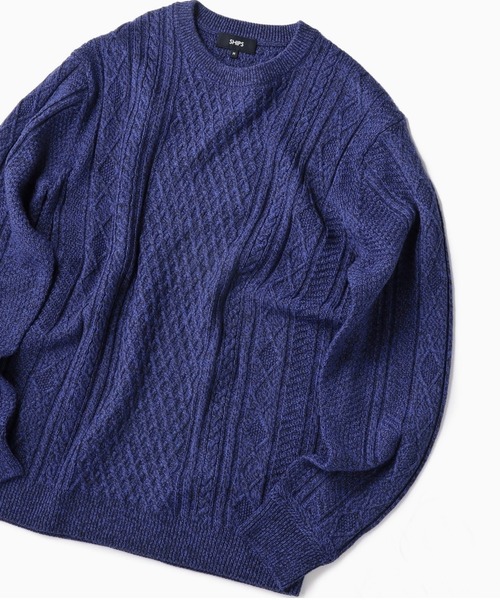 SHIPS（シップス）の「SC: WOOLMARK ミドルゲージ ランダム/アラン クルーネック ニット（ニット/セーター・メンズ・ブルー/グリーン/カーキ/グレー/ネイビー/ブラック/ホワイト・SMALL/MEDIUM/LARGE/X-LARGE）」の7枚目の写真