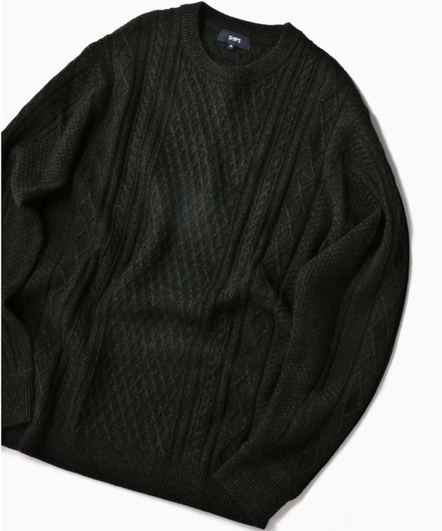 SHIPS（シップス）の「SC: WOOLMARK ミドルゲージ ランダム/アラン クルーネック ニット（ニット/セーター・メンズ・ブルー/グリーン/カーキ/グレー/ネイビー/ブラック/ホワイト・SMALL/MEDIUM/LARGE/X-LARGE）」の5枚目の写真