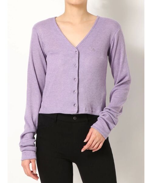 jouetie（ジュエティ）の「フロントボタンカットカーデトップス（カーディガン/ボレロ・レディース・ブラック/パープル/オフホワイト/ミント・MEDIUM）」の4枚目の写真