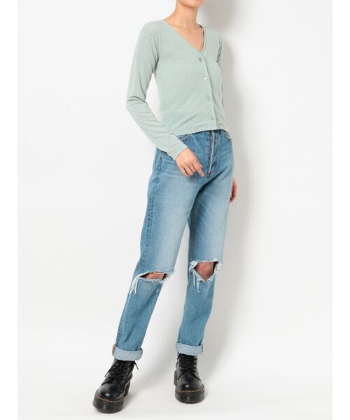 jouetie（ジュエティ）の「フロントボタンカットカーデトップス（カーディガン/ボレロ・レディース・ブラック/パープル/オフホワイト/ミント・MEDIUM）」の6枚目の写真