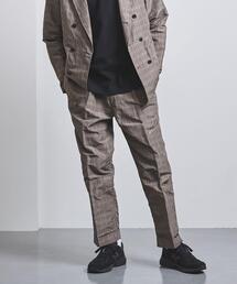 District | ＜District （ディストリクト）＞ リネン ナイロン グレンプレイド ２プリーツ ワイド(その他パンツ)