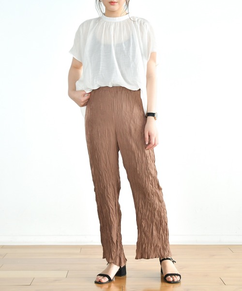 Ambre Neige（アンブルネージュ）の「ワッシャーパンツ／イージーパンツ／ウエストゴム／【WEB/EC限定商品】（その他パンツ・レディース・グリーン/ダークブラウン・FREE）」の3枚目の写真