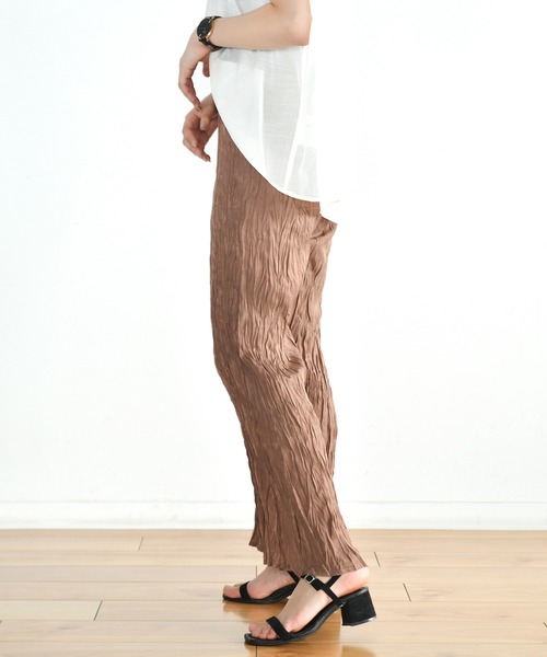 Ambre Neige（アンブルネージュ）の「ワッシャーパンツ／イージーパンツ／ウエストゴム／【WEB/EC限定商品】（その他パンツ・レディース・グリーン/ダークブラウン・FREE）」の4枚目の写真