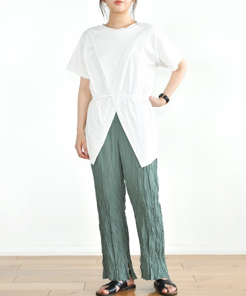 Ambre Neige（アンブルネージュ）の「ワッシャーパンツ／イージーパンツ／ウエストゴム／【WEB/EC限定商品】（その他パンツ・レディース・グリーン/ダークブラウン・FREE）」の6枚目の写真