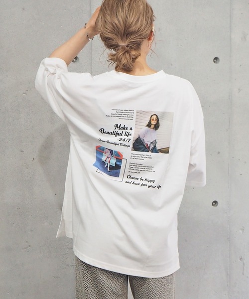 tiptop（ティップトップ）の「レタリングBIGTシャツ（Tシャツ/カットソー・レディース・ブラック/ブラウン/オフホワイト/サックスブルー/ライトグリーン/ホワイト系その他/ブラック系その他/ホワイト系その他2/ブラック系その他2/ブルー/ホワイト系その他3/ブラック系その他3/グレー/ブラック系その他4/ホワイト系その他4・FREE）」の4枚目の写真